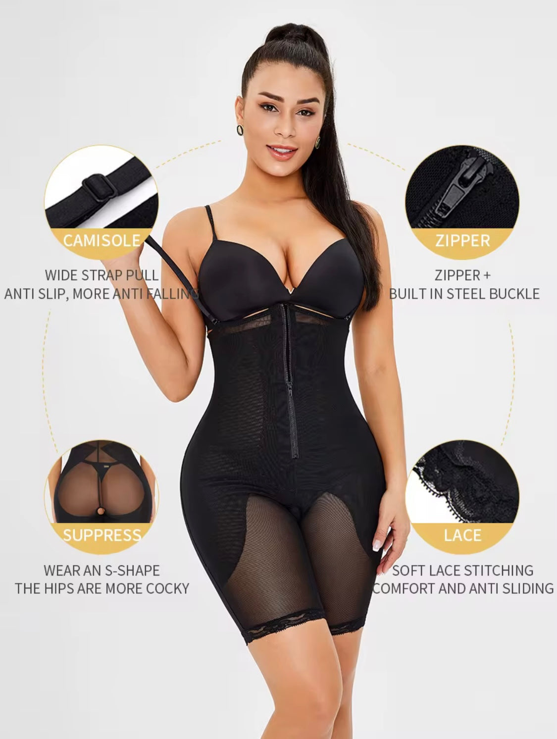 Moniek – Corrigerende Shapewear Met Afneembare Bandjes Rits en Haakjes - Ultiem Comfort, Open Kruis