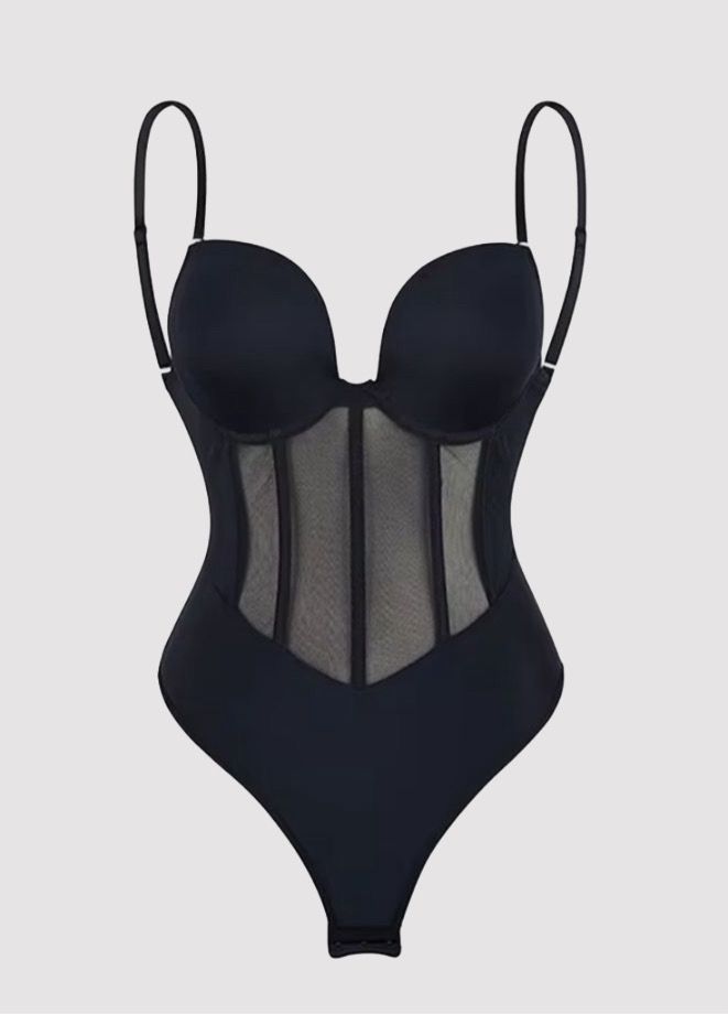 Nova – Shapewear Bodysuit met 5 stalen baleinen met Schouderbandjes - Backless Look - Zonder BH te Dragen, Knoopjes bij de Kruis