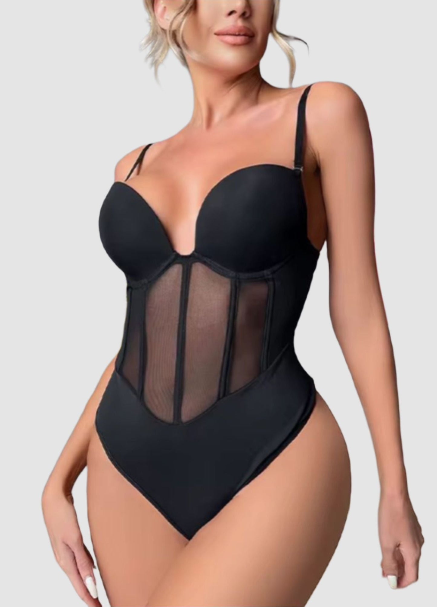 Nova – Shapewear Bodysuit met 5 stalen baleinen met Schouderbandjes - Backless Look - Zonder BH te Dragen, Knoopjes bij de Kruis